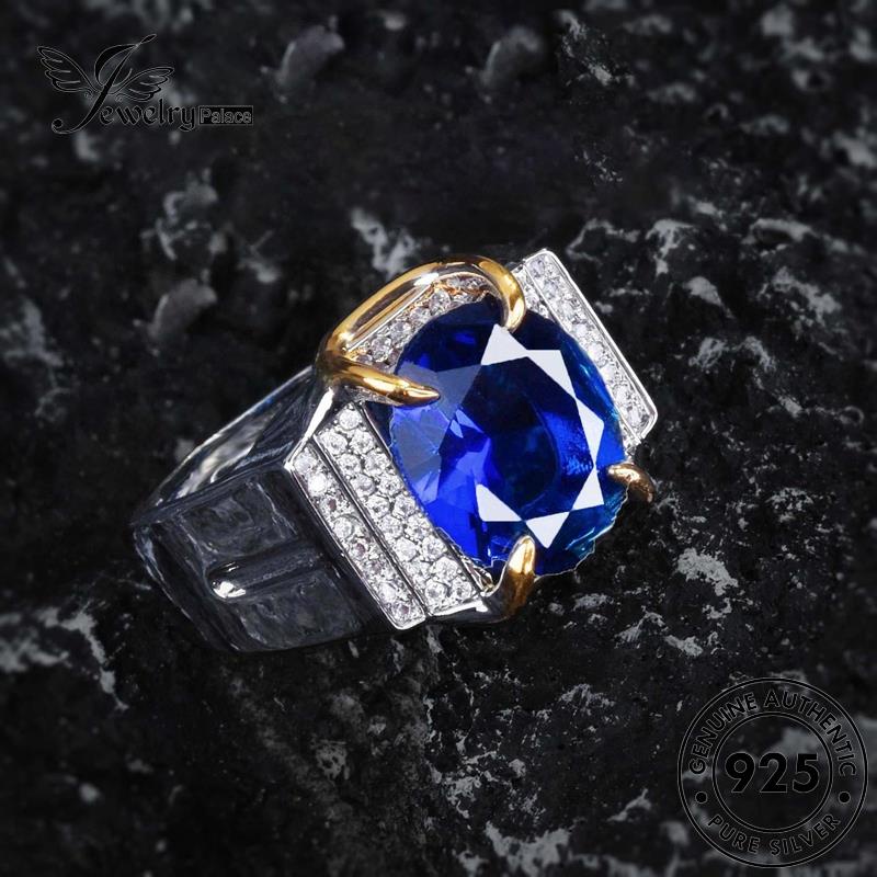 Jewelrypalace Cincin Perak Fashion Asli Sapphire Pria Oval925 R2554