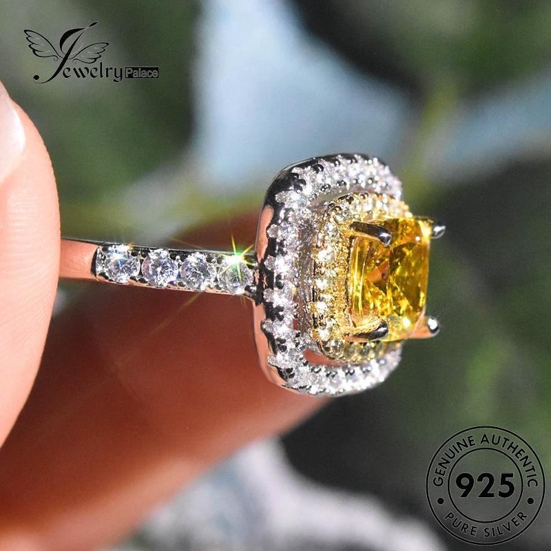 Perhiasantempat Cincin Wanita Kepribadian Kotak925 Citrine Perak Asli R2523