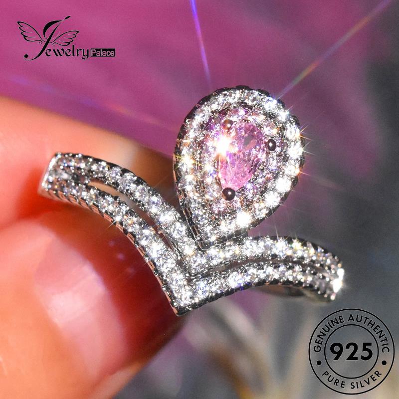 JEWELRYPALACE Fashion Aksesori Pink Nikah Kawin Wanita Cincin Drop Crystal Murni Asli Perak Silver Shape korea Sterling Perhiasan 925 Silver Diamond Original R2526