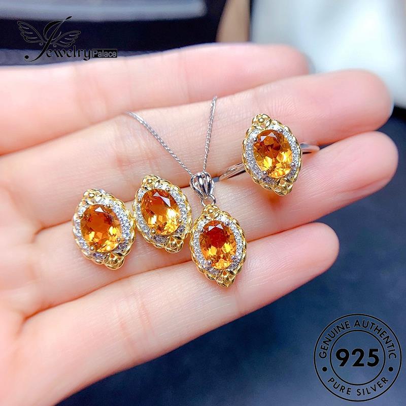 Jewelrypalace Perak Wanita Fashion Kalung925 Set Citrine Asli S115