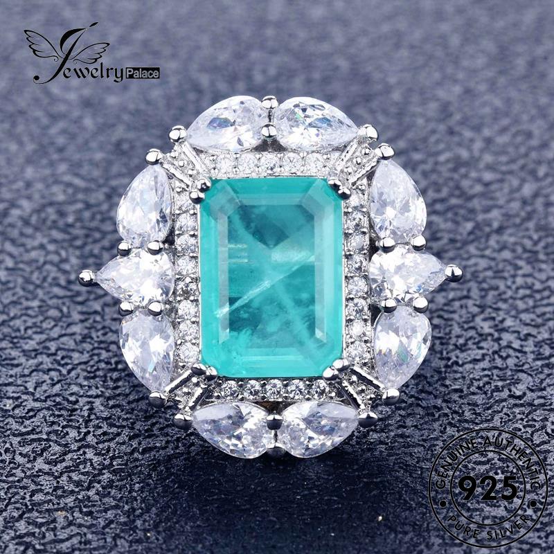 Jewelrypalace Kalung Persegi925 Berlian Asli Aquamarine Perak Kreatif Wanita Set S153