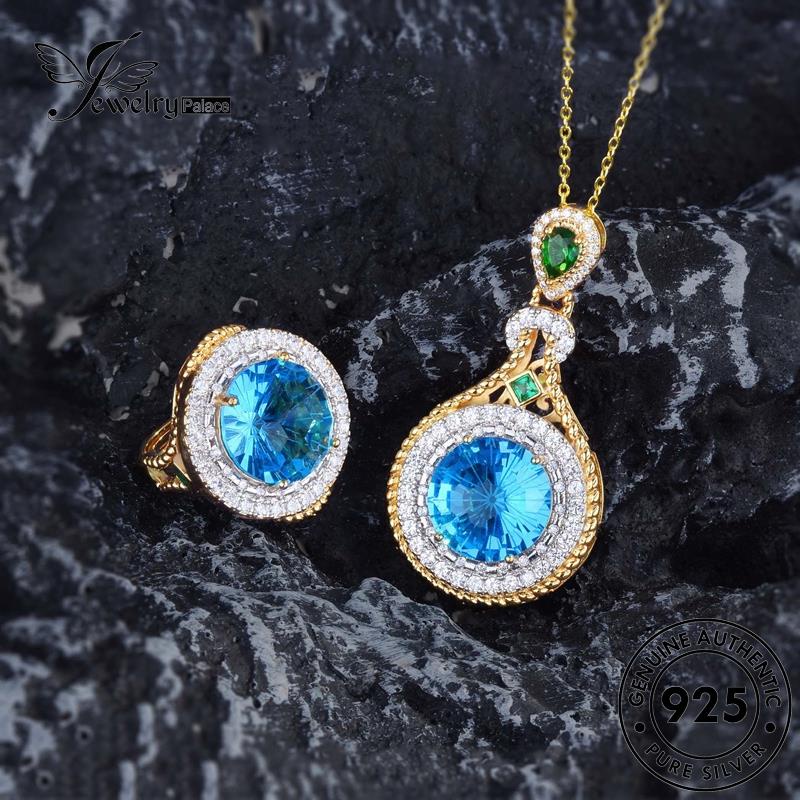 Jewelrypalace Bulat925 Emerald Original Wanita Temperamen Set Kalung Perak S205