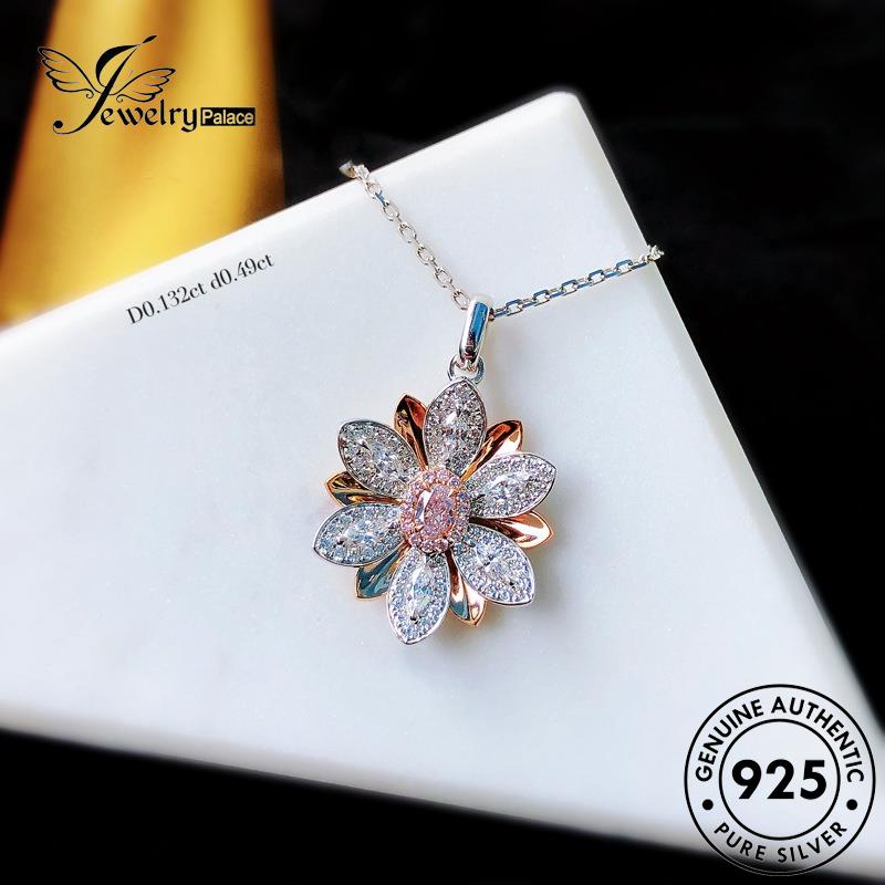 Jewelrypalace Berlian Pink Kristal Teratai Temperamen925 Perak Asli Wanita Kalung Set S169