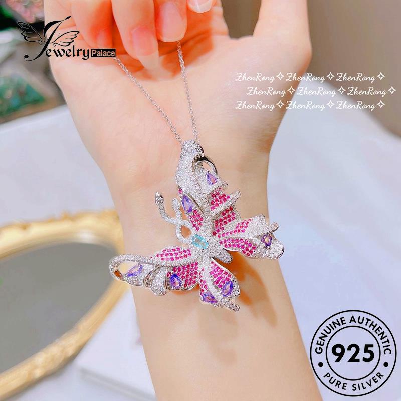 Jewelrypalace Crystal Set Wanita Perak Asli Kalung Mewah Berlian925 Pink S243