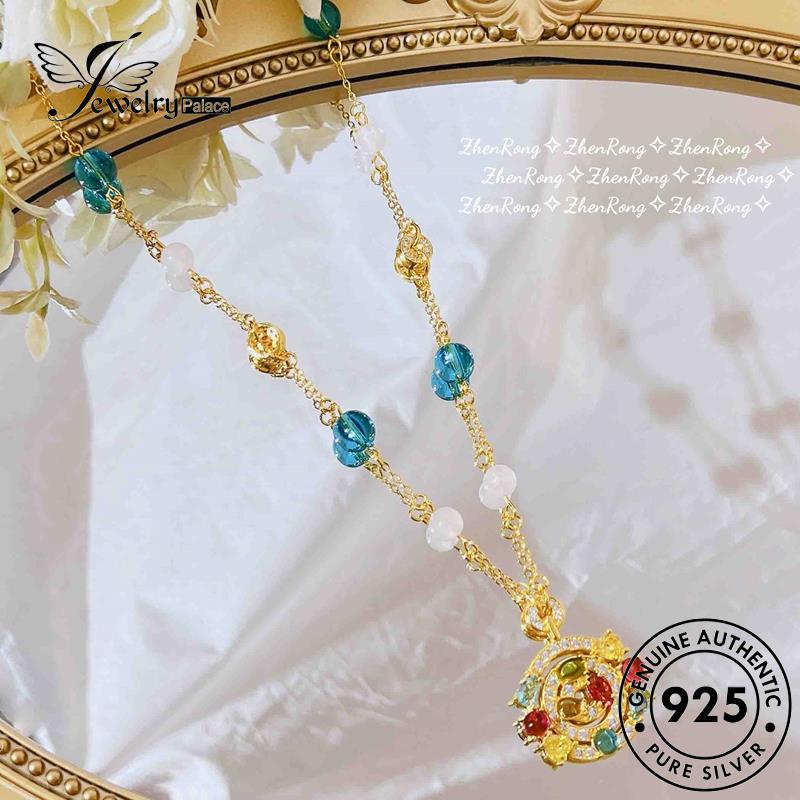 Jewelrypalace Perak925 Retro Rainbow Sapphire Wanita Asli Kalung Set S221