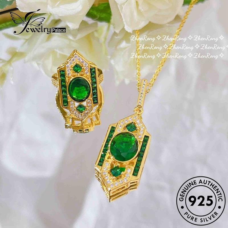 Tempat Perhiasan Wanita Set Kalung Perak Fashion925 Emerald Asli S256