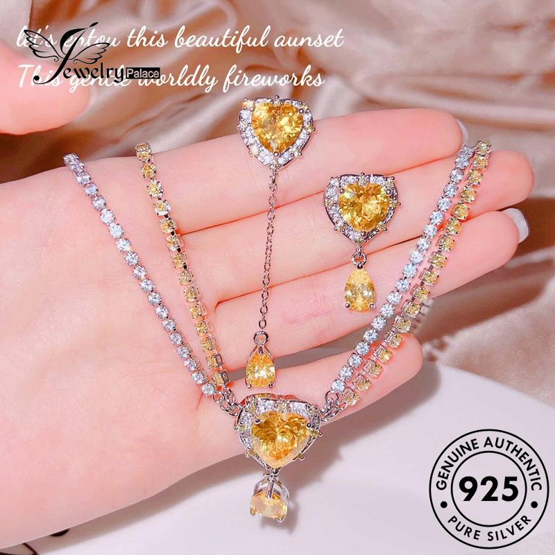 Jewelrypalace Asimetri Kalung Wanita925 Set Citrine Asli Manis Perak S284