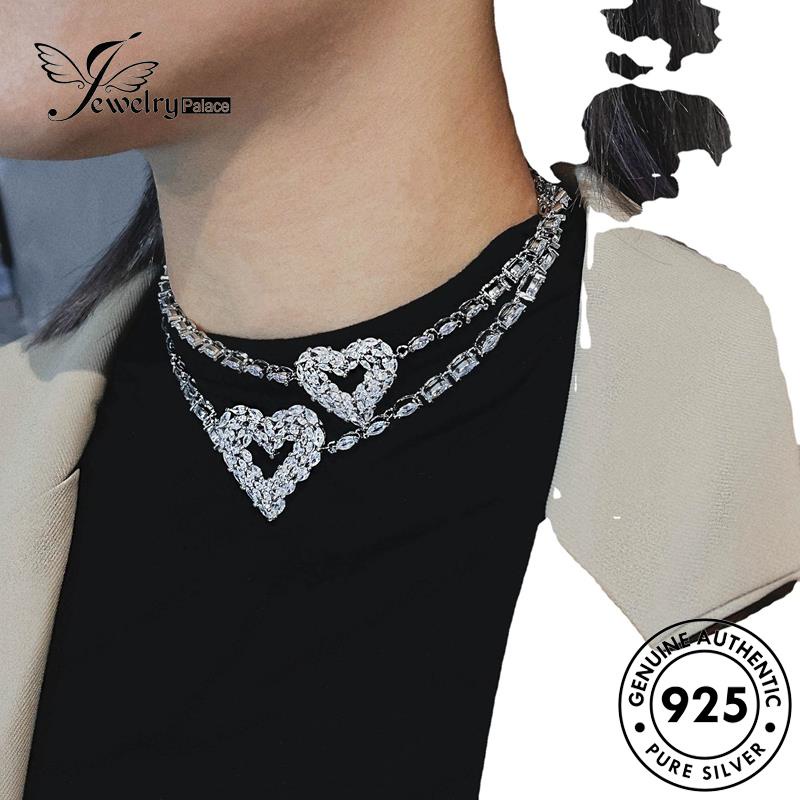 Jewelrypalace Kalung Perak Simple Love Moissanite 925set Berlian Asli Wanita S298