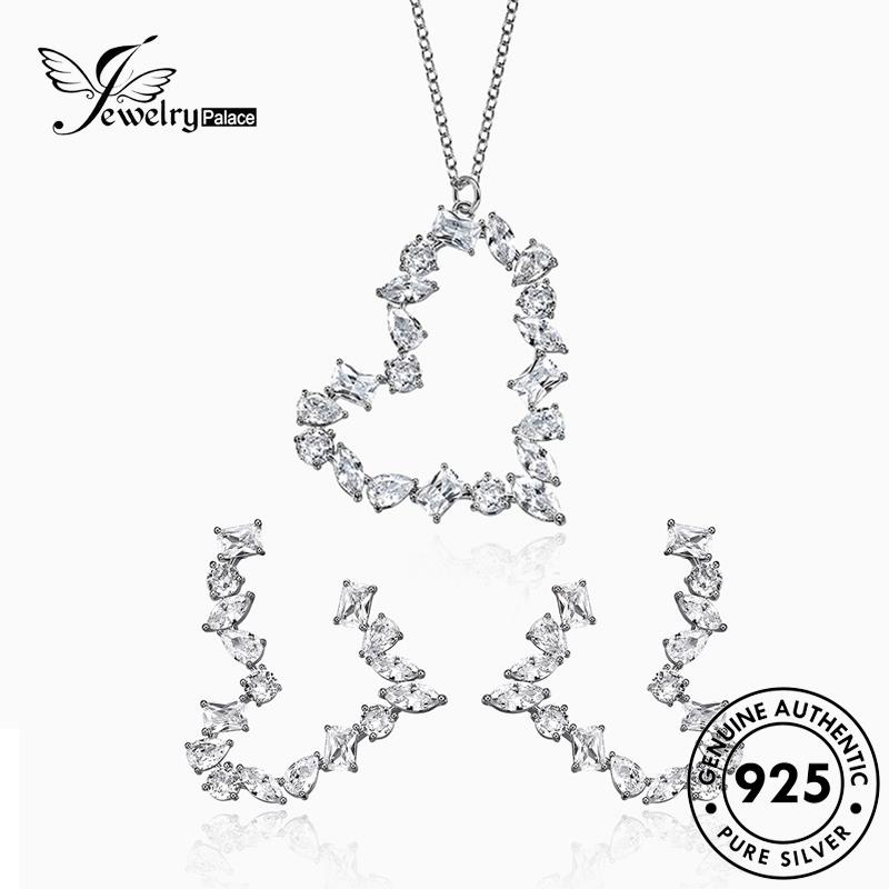 Jewelrypalace Wanita Moissanite Set Lucu Kalung925 Hati Perak Berlian Asli S318