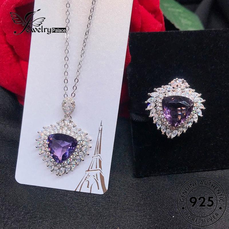 Jewelrypalace Set Perak925 Asli Wanita Love Simple Amethyst Kalung S323