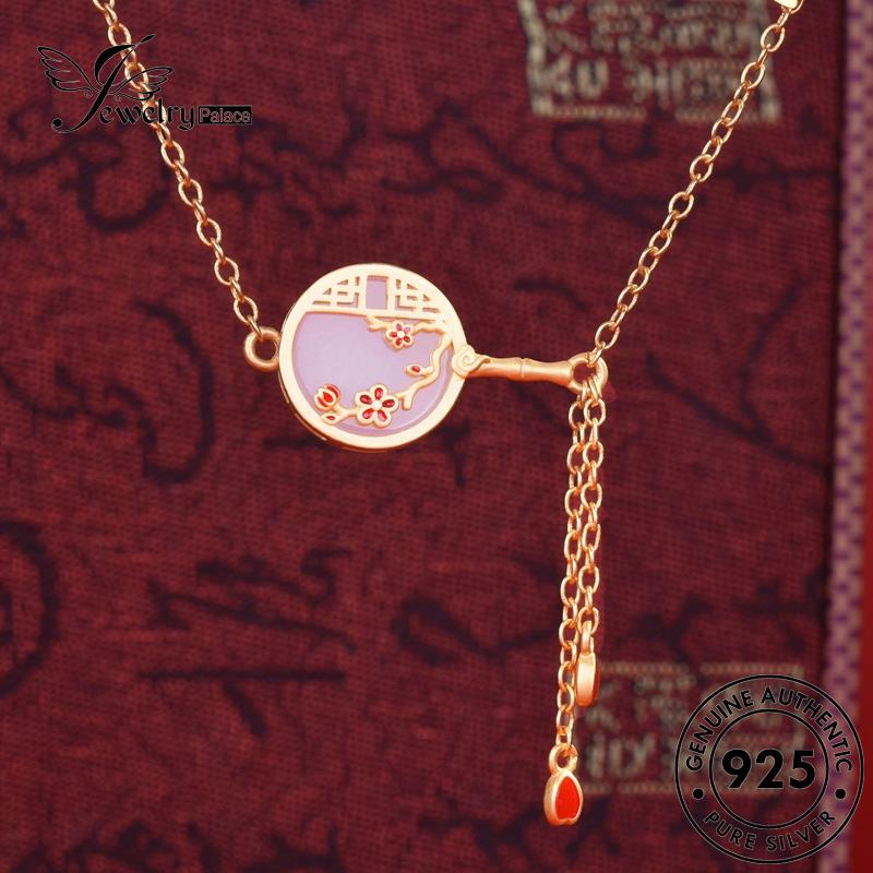 Set Perhiasanpalace Asli Wanita Perak Retro Kalung Giok Kipas925 S297