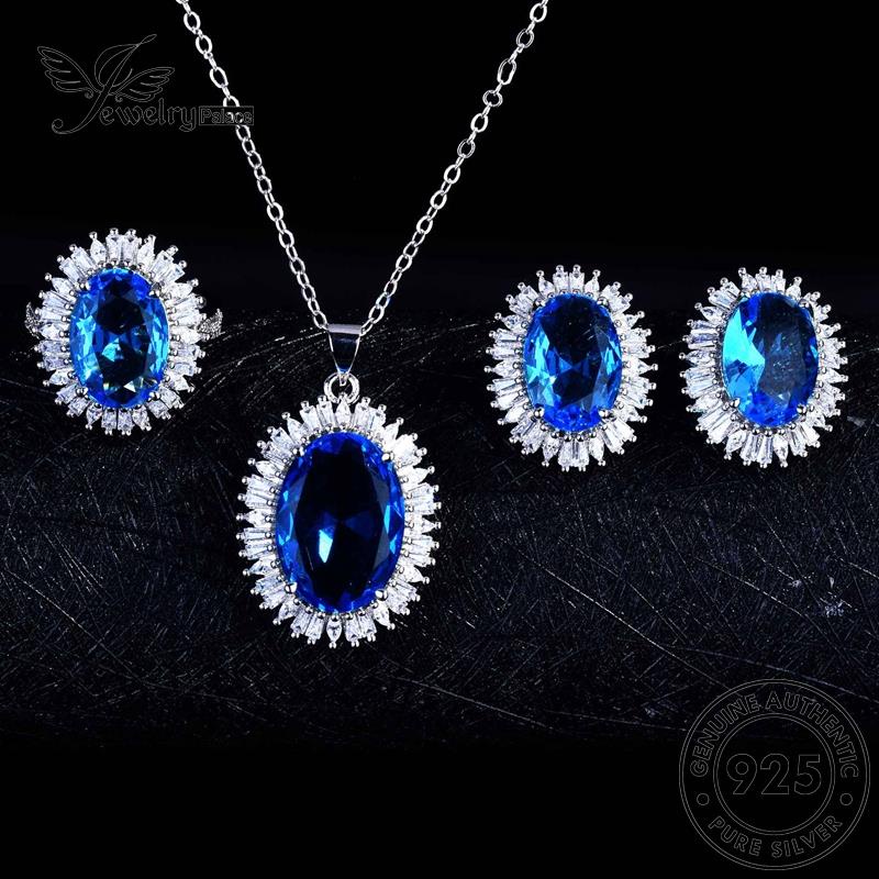 Jewelrypalace Kalung Elegan Set Perak925 Safir Asli Wanita Bulat S367