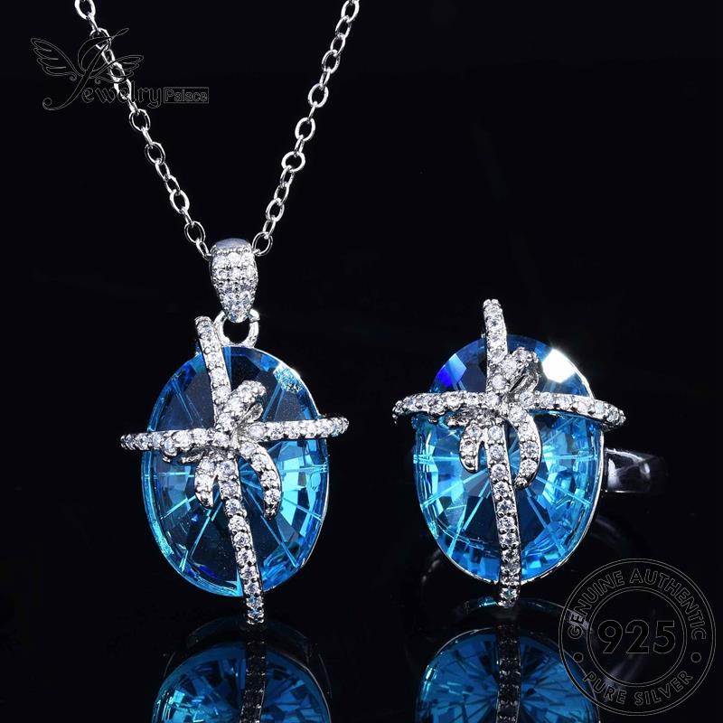 Set Perhiasanpalace Asli925 Wanita Kalung Perak Safir Manis S371