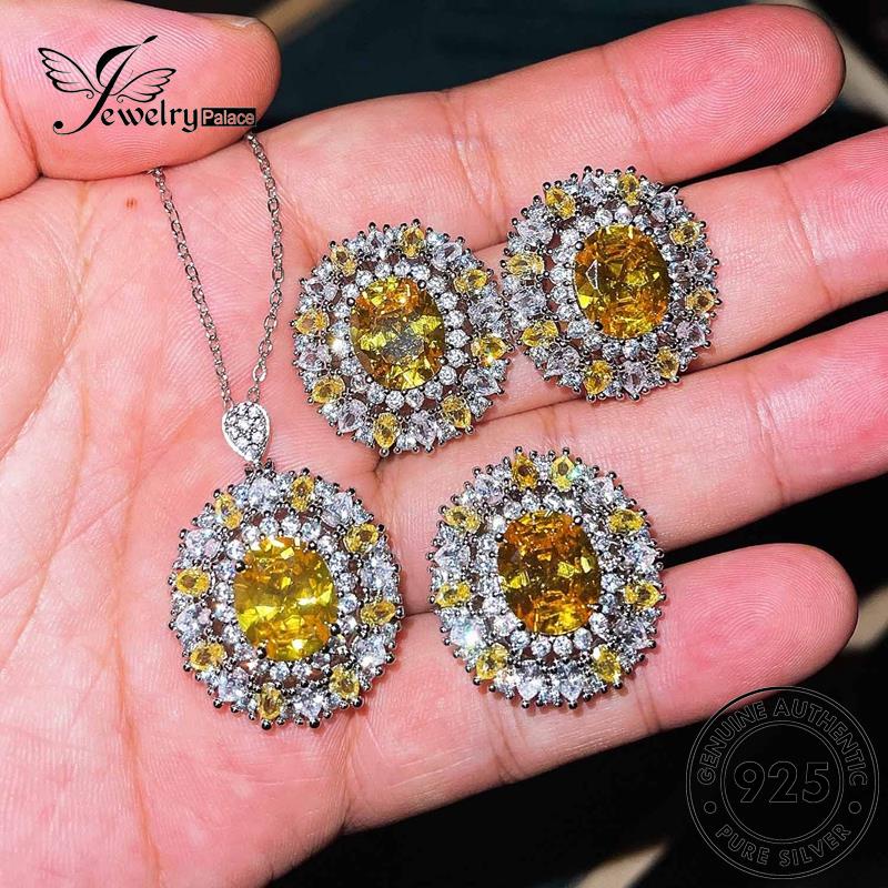 Jewelrypalace Kalung Berlian Citrine Perak Asli Mewah Set925 Wanita S378