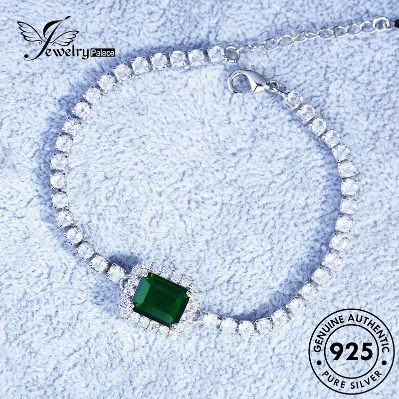 Jewelrypalace Set Kalung Fashion Berlian Zamrud925Segi Asli Wanita Perak S339