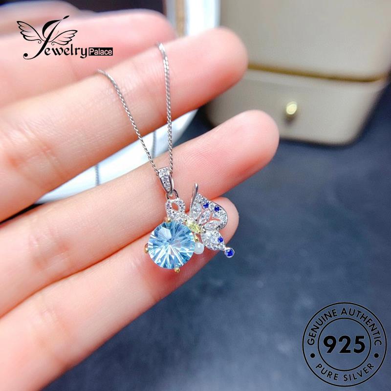 Jewelrypalace Wanita Kupu-Kupu Kreatif Set Kalung Asli925 Aquamarine Perak S414