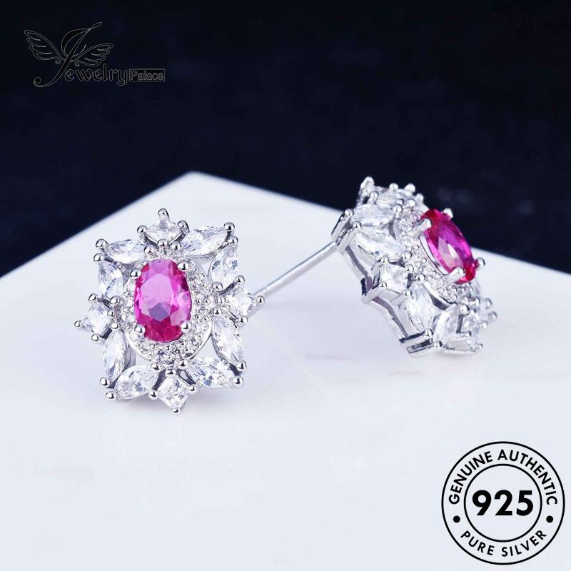 Jewelrypalace925asli Wanita Kalung Perak Ujung Berlian Tinggi Pink Set Kristal S387