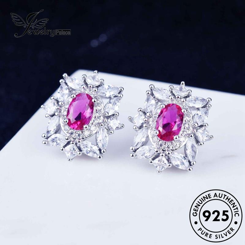 Jewelrypalace925asli Wanita Kalung Perak Ujung Berlian Tinggi Pink Set Kristal S387