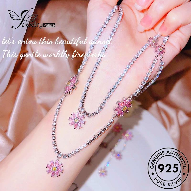 Jewelrypalace Little Silver Original Set Kristal Pink Wanita Berlian925 Kalung Daisy S496