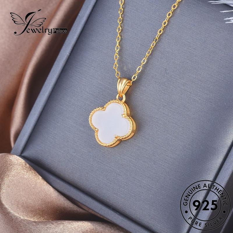 Jewelrypalace Kalung Giok Wanita Clover Beruntung Perak925Set Asli S502