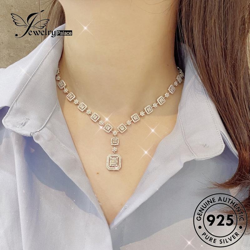 Jewelrypalace 925kalung Moissanite Asli Berlian Set Persegi Wanita Perak S509