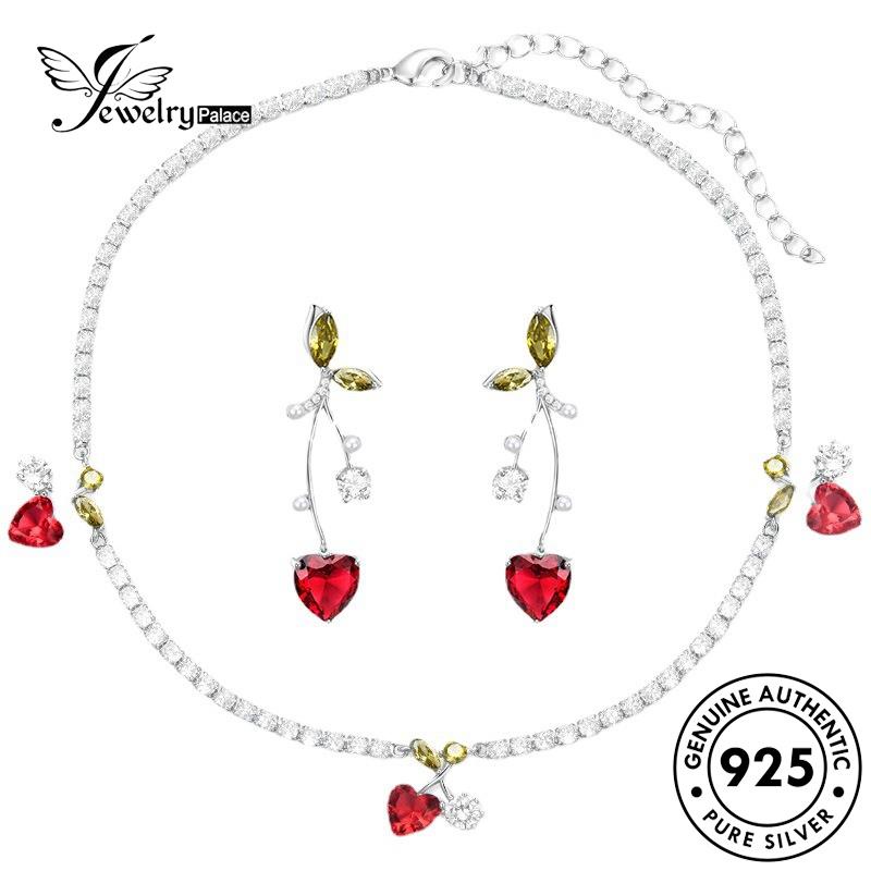 Jewelrypalace Sweet Kalung Perak Wanita Cherry Asli Set Berlian Moissanite925 S472