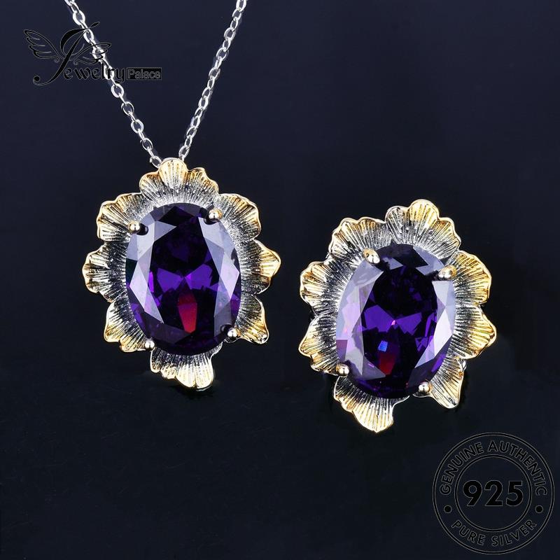 Jewelrypalace Amethyst Vintage925 Set Asli Perak Wanita Kalung S525