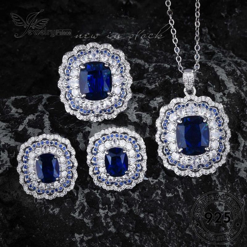Jewelrypalace Sapphire Mewah925 Kalung Perak Asli Wanita Set S605