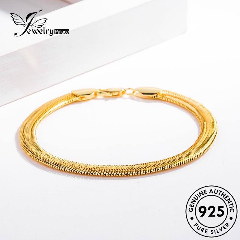 Jewelrypalace Perak Asli925 Wanita Gelang Ular Emas Fashion Flat B387