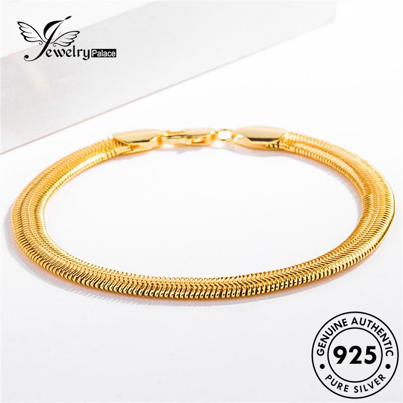 Jewelrypalace Perak Asli925 Wanita Gelang Ular Emas Fashion Flat B387