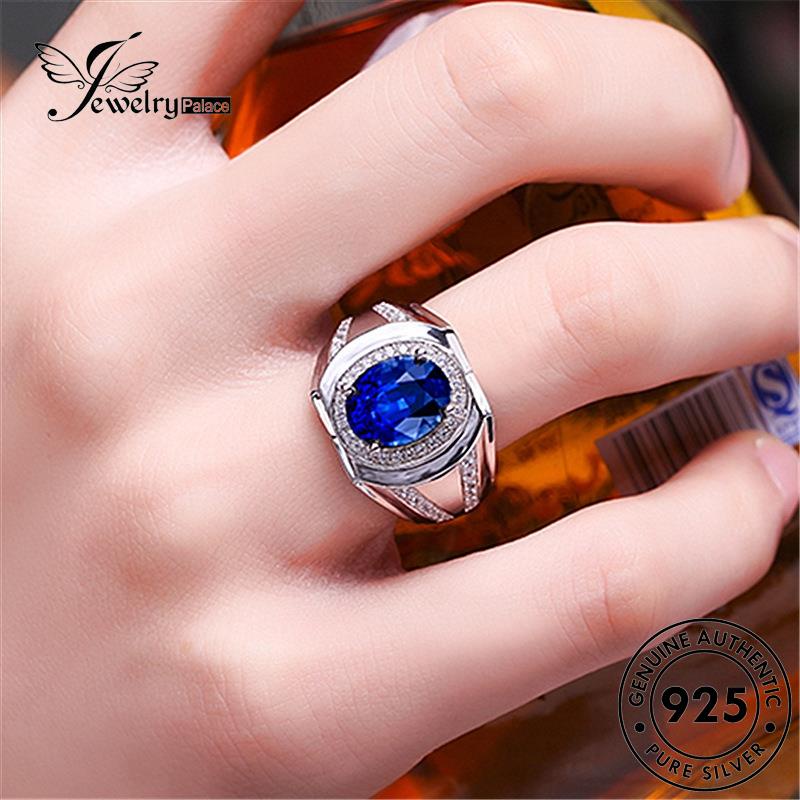 Tempat Perhiasan925 Cincin Perak Domineering Oval Safir Asli Wanita R40