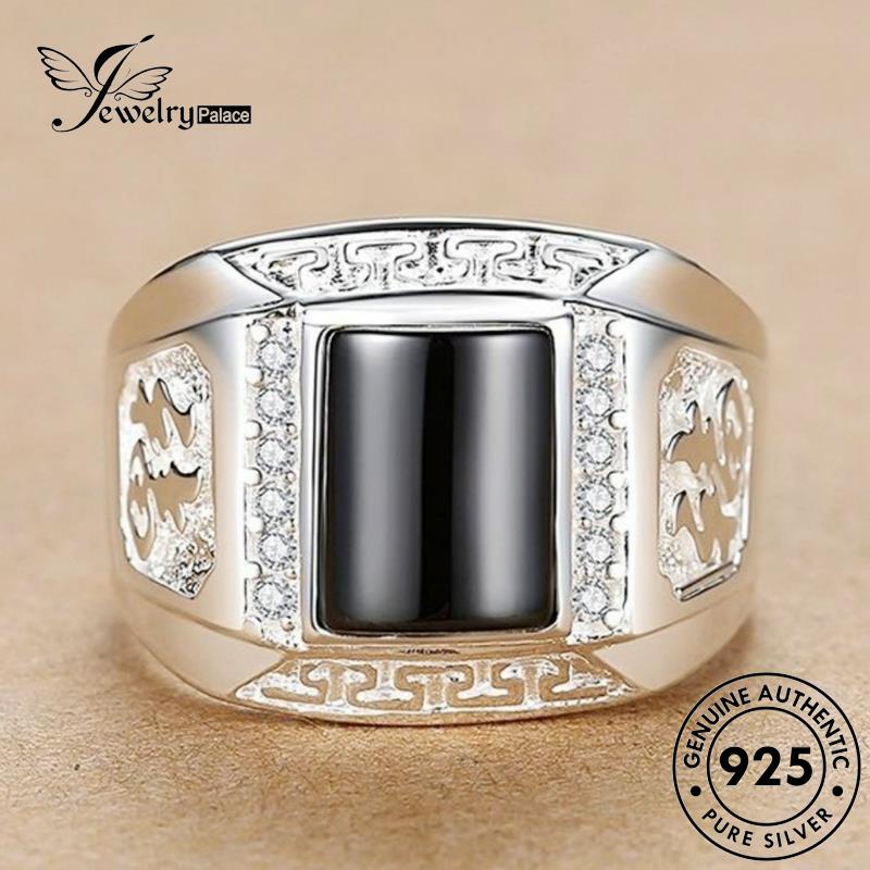 Jewelrypalace Cincin Persegi Obsidian Pria Berlian Perak Temperamen Hitam925 Asli R75