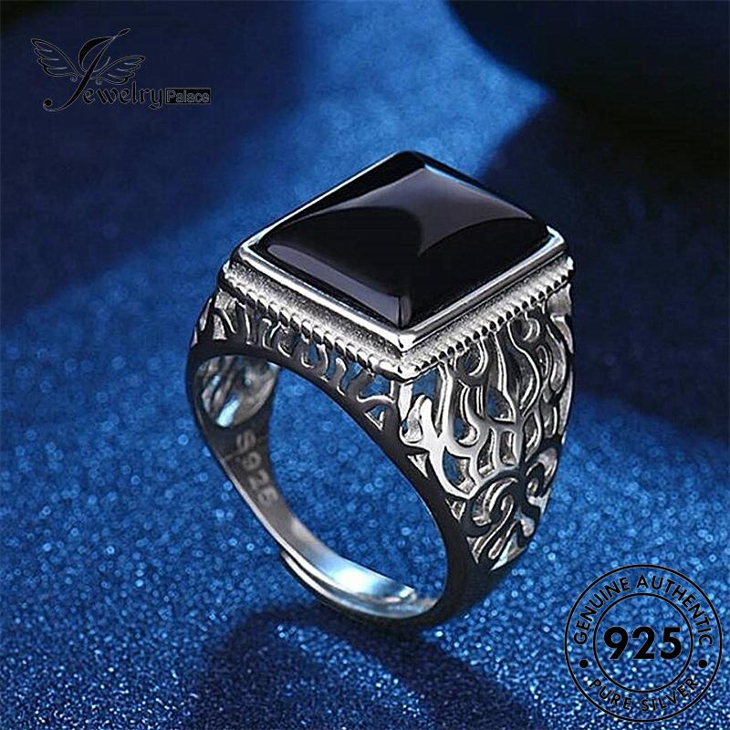 Jewelrypalace Obsidian Pria925 Cincin Berlian Asli Life Silver Tree Black Of Vintage R84