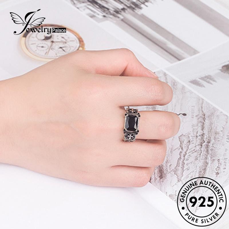 Jewelrypalace Cross Original Cincin Obsidian Wanita Perak925 Vintage Berlian Hitam R88