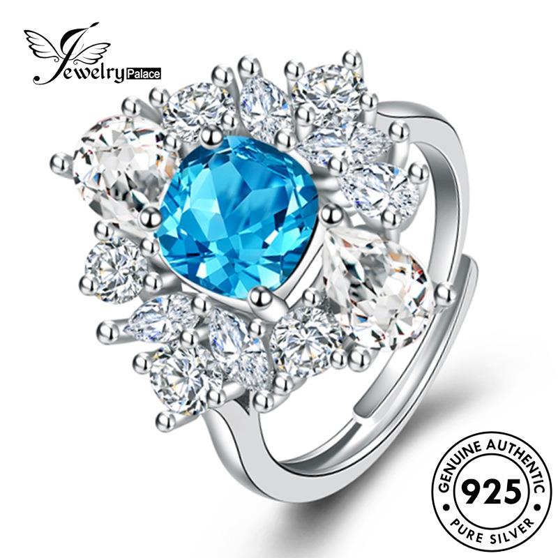 Jewelrypalace Cincin Mata Aquamarine Perak Kuda Wanita Asli925Mewah R240