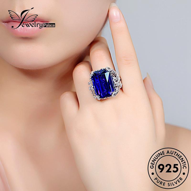 Perhiasantempat Mendominasi Perak Safir Asli925 Wanita Cincin Kotak R266