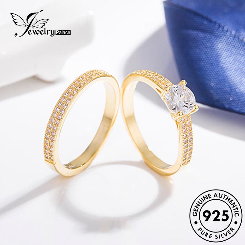 Jewelrypalace 925fashion Emas Couple Asli Moissanite Berlian Cincin Perak R348