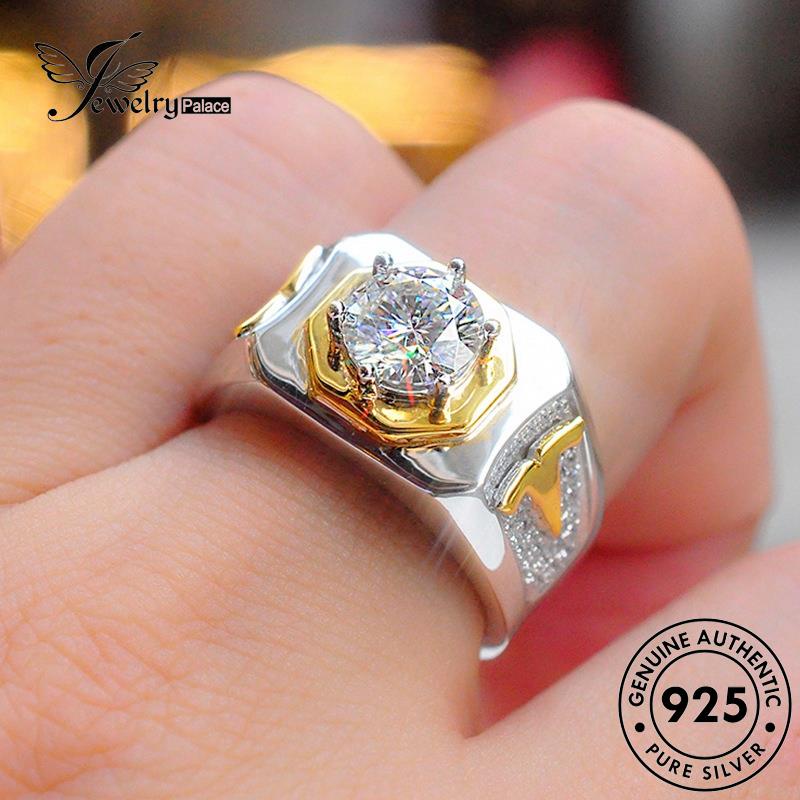 Jewelrypalace Cincin Perak Moissanite Berlian925 Kepribadian Asli Pria Warna R293