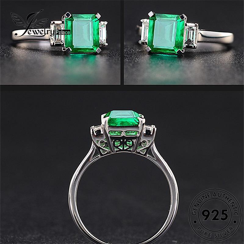 Perhiasantempat Cincin Kotak Perak Emerald Simple Wanita925Asli R441