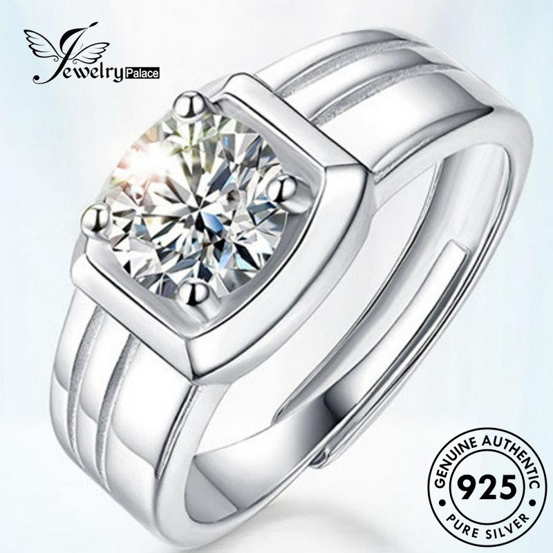 Jewelrypalace Cincin Berlian Kotak Asli Pria925 Moissanite Simple Perak R457