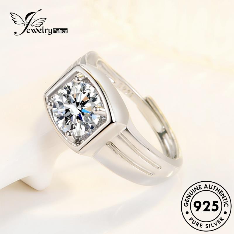 Jewelrypalace Cincin Berlian Kotak Asli Pria925 Moissanite Simple Perak R457