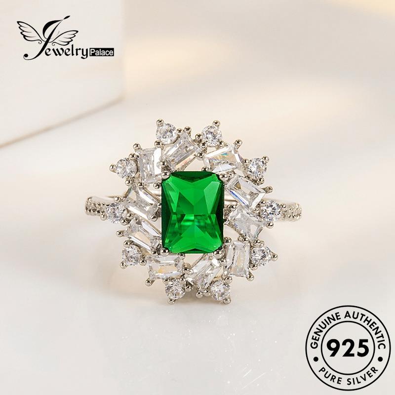 Jewelrypalace Square Perak Asli925 Cincin Wanita Mewah Zamrud R469