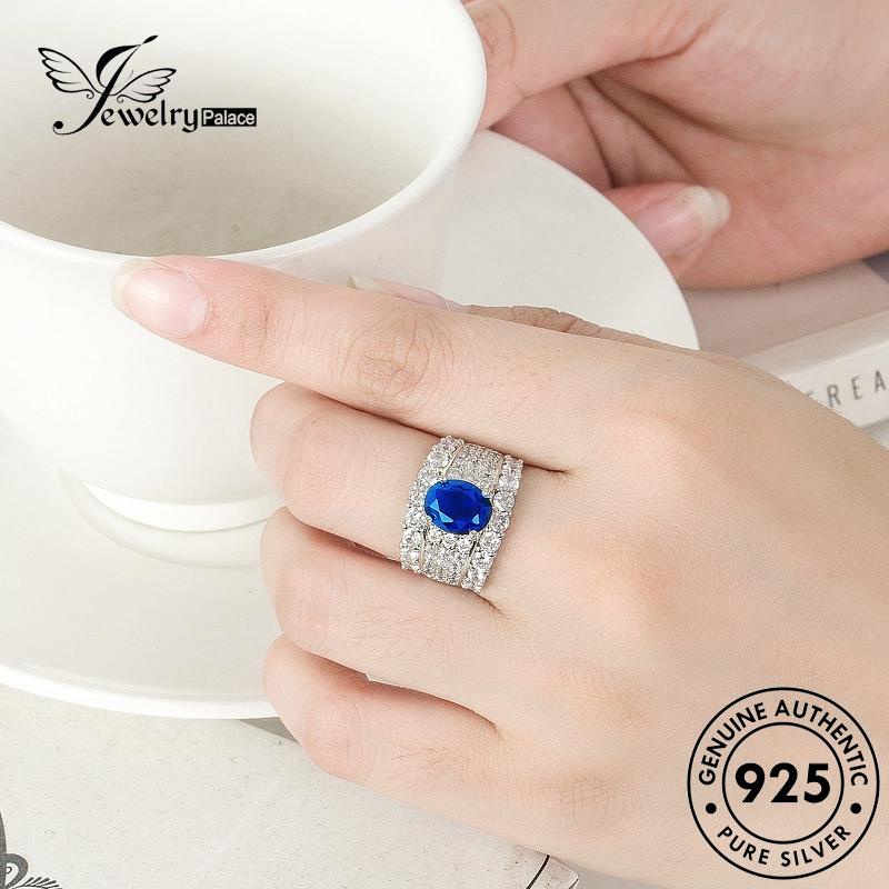 Jewelrypalace Sapphire Wanita Cincin Oval Mewah Perak925 Asli R470