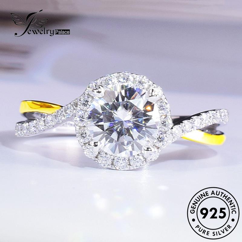 Jewelrypalace Berlian Cincin Simple Lingkaran Emas Perak Asli Moissanite Wanita925 R482