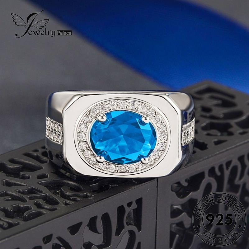 Tempat Perhiasan Wanita Vintage Aquamarine Oval Cincin Perak925 Asli R485