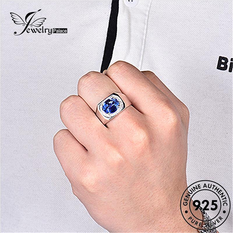 Jewelrypalace Cincin Perak925 Oval Pria Vintage Safir Original R611