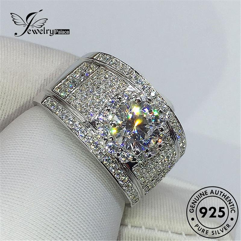 Jewelrypalace Mewah Moissanite Asli Berlian Lebar Cincin Perak925 Pria R835