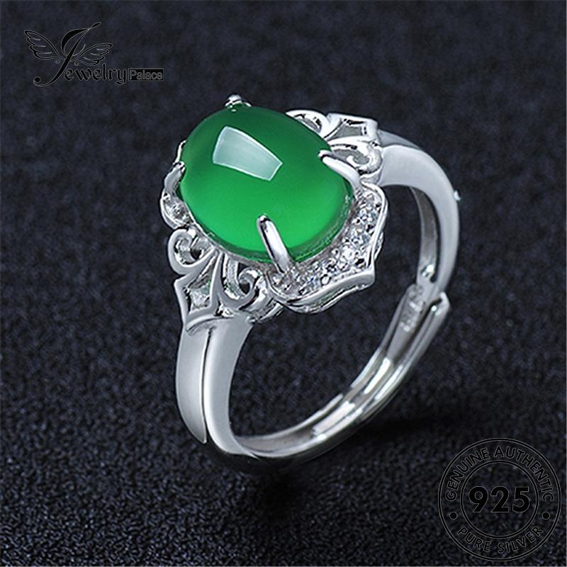 Jewelrypalace Cincin Oval Wanita925 Asli Giok Perak Vintage R630