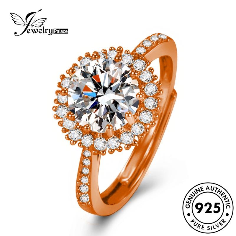 Jewelrypalace Bunga Berlian Temperamen Moissanite Perak Wanita Asli Rings925 Emas R903