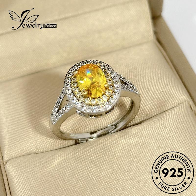 Jewelrypalace Asli Citrine Bulat Cincin Perak Wanita Temperamen925 R913